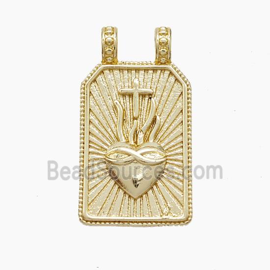 Copper Heart Pendant 2loops Rectangle Cross Gold Plated