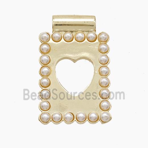 Copper Heart Pendant Pave Resin Hollow Rectangle Gold Plated