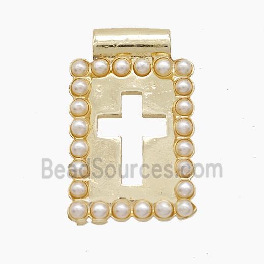 Copper Cross Pendant Pave Resin Hollow Rectangle Gold Plated