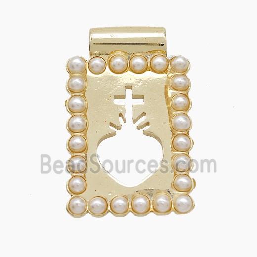 Copper Heart Pendant Pave Resin Hollow Rectangle Cross Gold Plated