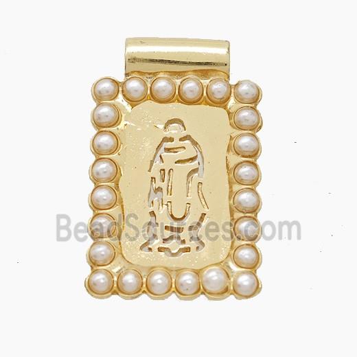 Copper Jesus Pendant Pave Resin Hollow Rectangle Gold Plated
