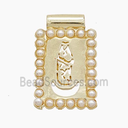 Copper Jesus Pendant Pave Resin Hollow Rectangle Gold Plated