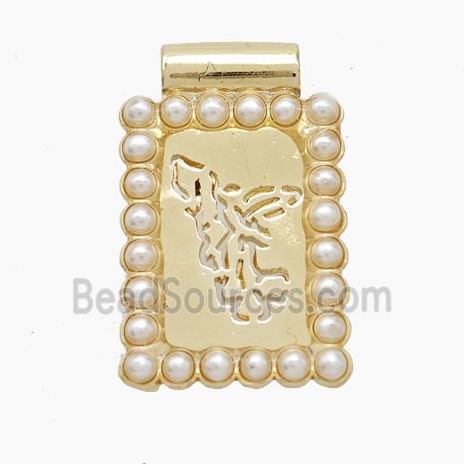 Copper Fairy Pendant Pave Resin Hollow Rectangle Gold Plated