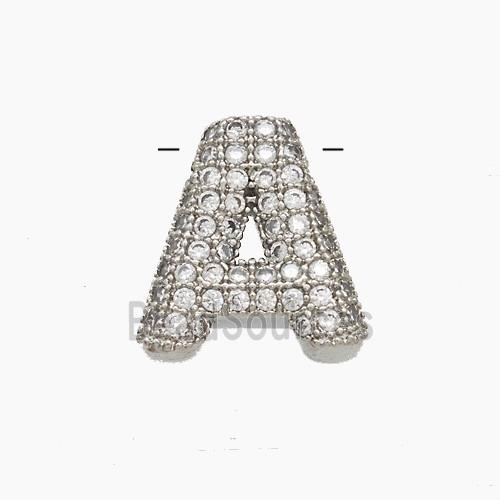 Copper Letter-A Pendant Pave Zirconia Platinum Plated