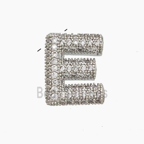Copper Letter-E Pendant Pave Zirconia Platinum Plated
