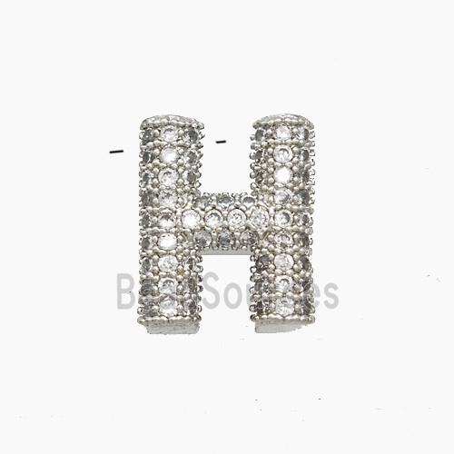 Copper Letter-H Pendant Pave Zirconia Platinum Plated