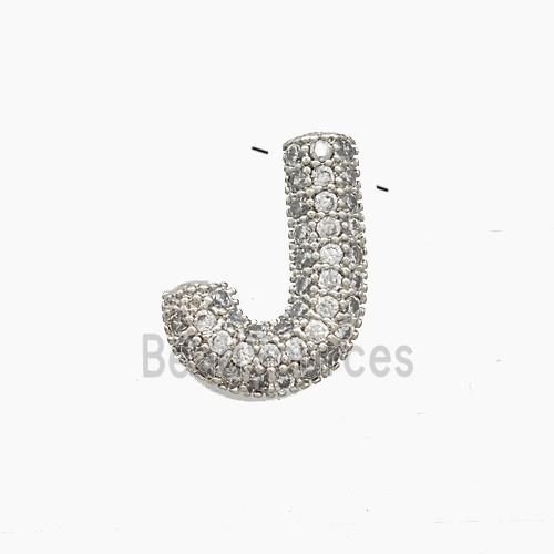 Copper Letter-J Pendant Pave Zirconia Platinum Plated