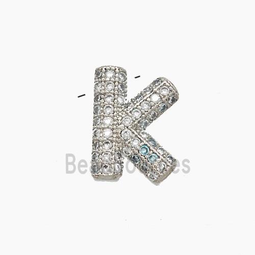 Copper Letter-K Pendant Pave Zirconia Platinum Plated