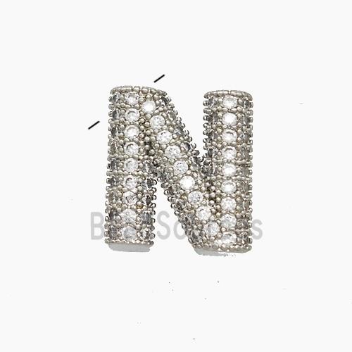 Copper Letter-N Pendant Pave Zirconia Platinum Plated