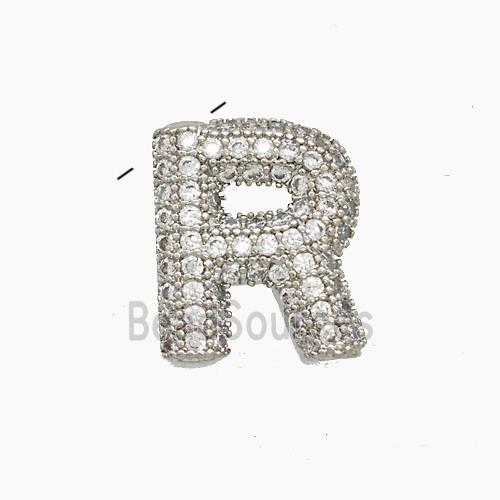 Copper Letter-R Pendant Pave Zirconia Platinum Plated