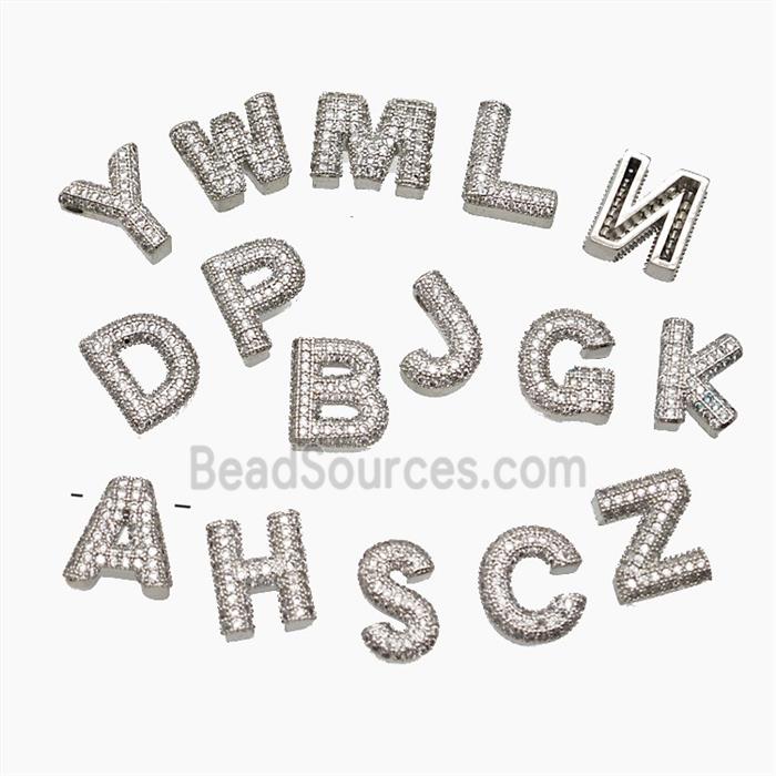 Copper Alphabet Pendant Pave Zirconia Mixed Letters Platinum Plated