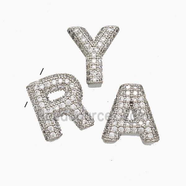 Copper Alphabet Pendant Pave Zirconia Mixed Letters Platinum Plated