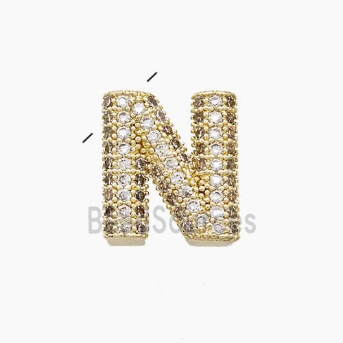 Copper Letter-N Pendant Pave Zirconia Gold Plated