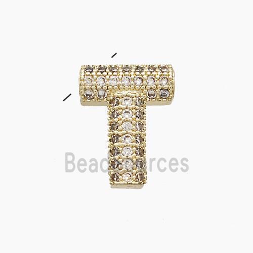 Copper Letter-T Pendant Pave Zirconia Gold Plated