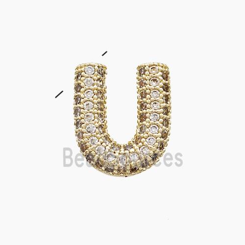 Copper Letter-U Pendant Pave Zirconia Gold Plated