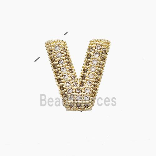 Copper Letter-V Pendant Pave Zirconia Gold Plated