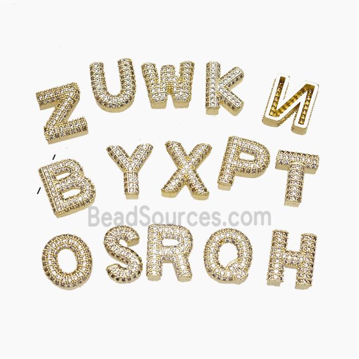 Copper Alphabet Pendant Pave Zirconia Mix Letters Gold Plated