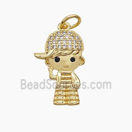 Copper Kids Boy Pendant Pave Zirconia 18K Gold Plated