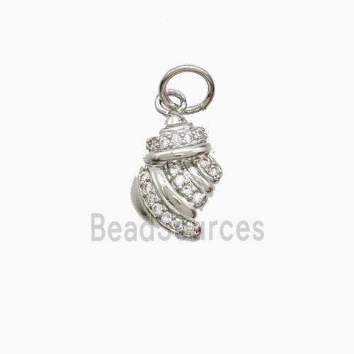 Copper Conch Shell Pendant Pave Zirconia Platinum Plated