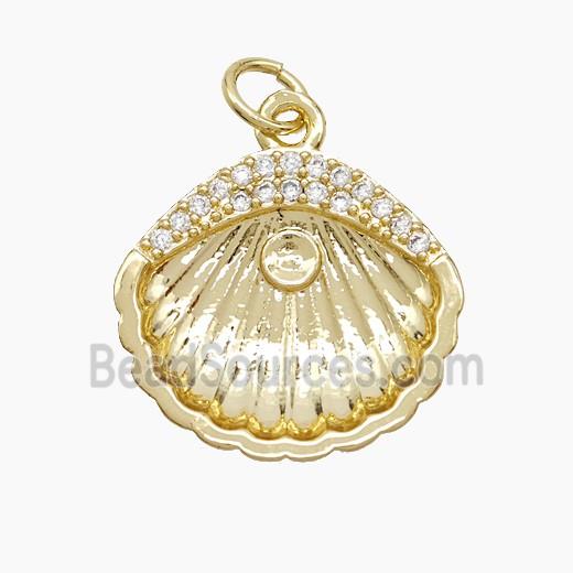 Copper Scallop Shell Pendant Pave Zirconia 18K Gold Plated