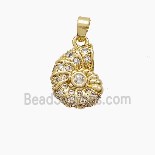 Copper Spiral Shell Pendant Pave Zirconia 18K Gold Plated
