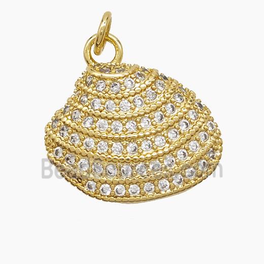 Copper Scallop Shell Pendant Pave Zirconia 18K Gold Plated