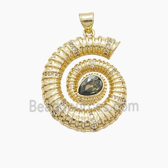 Copper Spiral Shell Pendant Pave Zirconia 18K Gold Plated