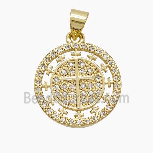 Copper Cross Pendant Pave Zirconia 18K Gold Plated