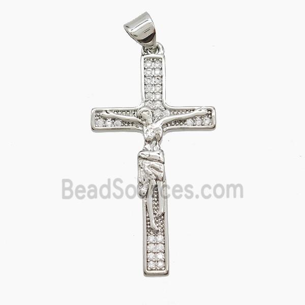 Copper Crucifix Cross Pendant Pave Zirconia Platinum Plated