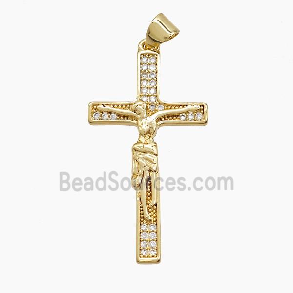 Copper Crucifix Cross Pendant Pave Zirconia 18K Gold Plated