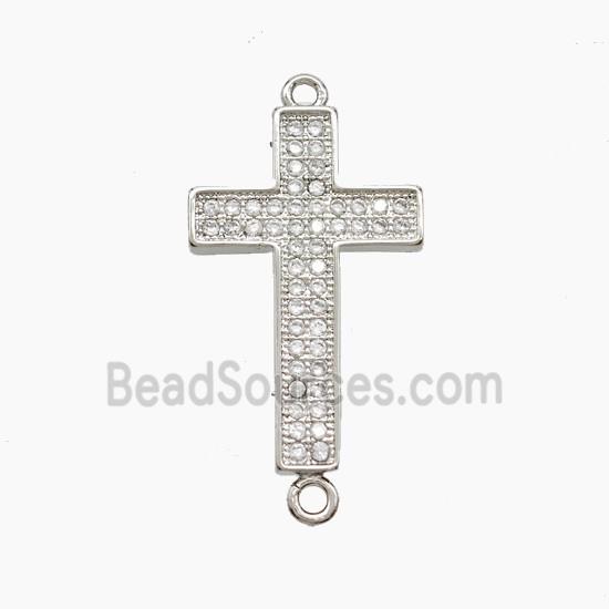 Copper Cross Connector Pave Zirconia Platinum Plated
