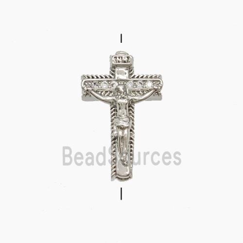 Copper Crucifix Cross Beads Pave Zirconia Platinum Plated