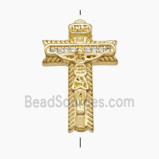Copper Crucifix Cross Beads Pave Zirconia 18K Gold Plated