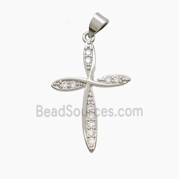 Copper Cross Pendant Pave Zirconia Platinum Plated
