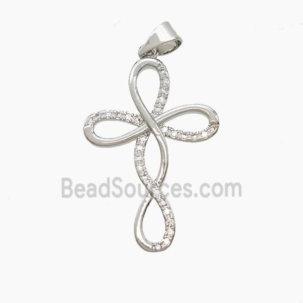 Copper Cross Pendant Pave Zirconia Platinum Plated