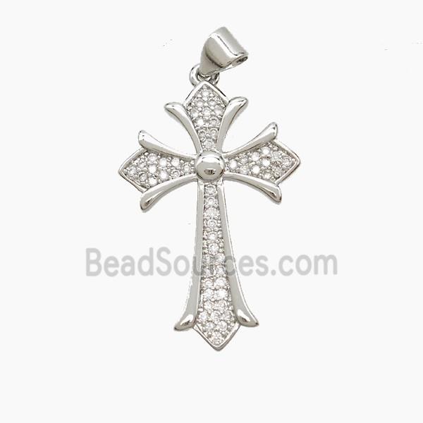 Copper Cross Pendant Pave Zirconia Platinum Plated