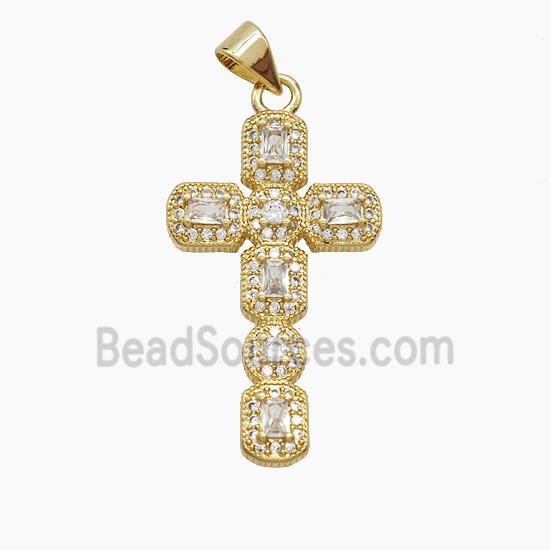 Copper Cross Pendant Pave Zirconia Crystal Glass 18K Gold Plated