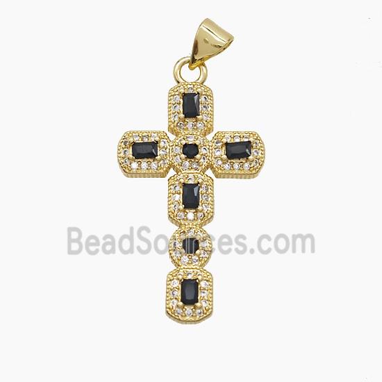 Copper Cross Pendant Pave Zirconia Crystal Glass 18K Gold Plated
