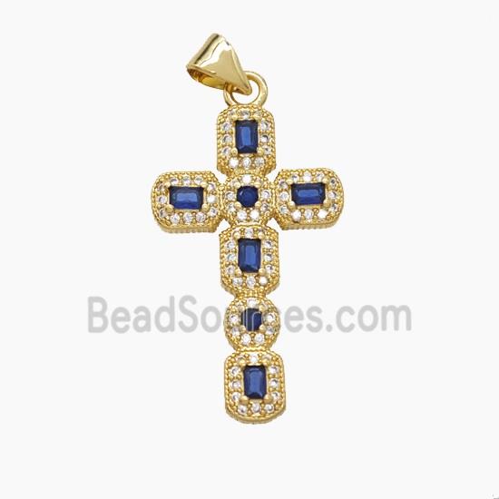 Copper Cross Pendant Pave Zirconia Crystal Glass 18K Gold Plated