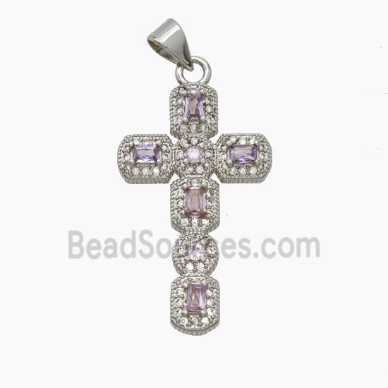 Copper Cross Pendant Pave Zirconia Crystal Glass Platinum Plated