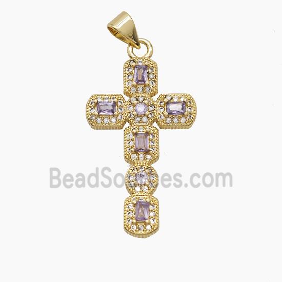 Copper Cross Pendant Pave Zirconia Crystal Glass 18K Gold Plated