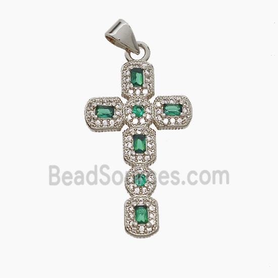 Copper Cross Pendant Pave Zirconia Crystal Glass Platinum Plated