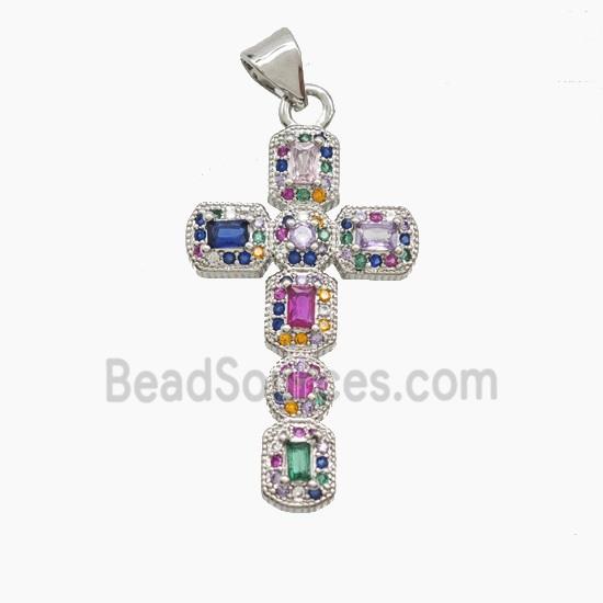 Copper Cross Pendant Pave Zirconia Crystal Glass Platinum Plated