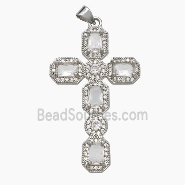 Copper Cross Pendant Pave Zirconia Crystal Glass Platinum Plated