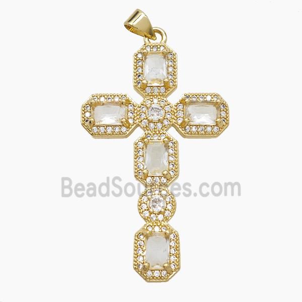 Copper Cross Pendant Pave Zirconia Crystal Glass 18K Gold Plated