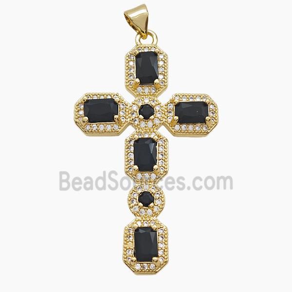 Copper Cross Pendant Pave Zirconia Crystal Glass 18K Gold Plated