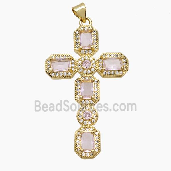 Copper Cross Pendant Pave Zirconia Crystal Glass 18K Gold Plated