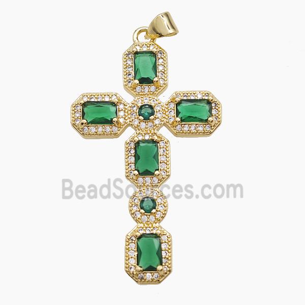Copper Cross Pendant Pave Zirconia Crystal Glass 18K Gold Plated