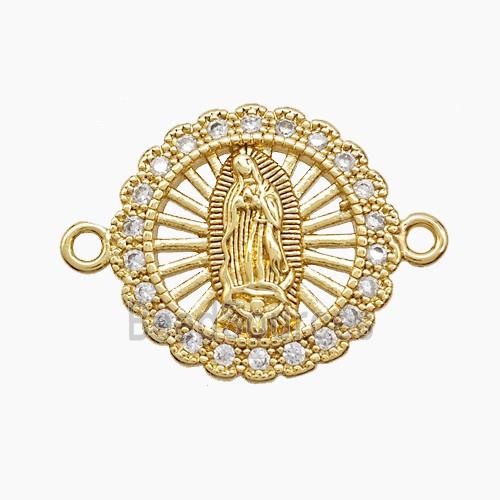 Copper Virgin Mary Connector Pave Zirconia 18K Gold Plated