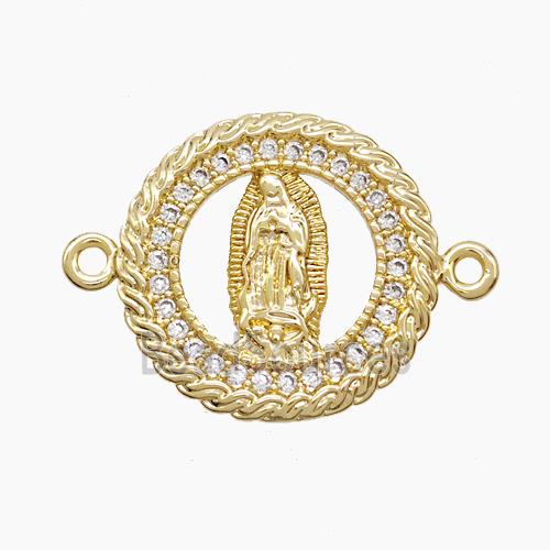 Copper Virgin Mary Connector Pave Zirconia 18K Gold Plated